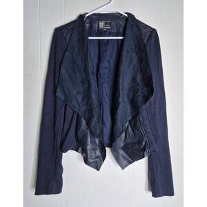 KUT From The Kloth Women's Navy Faux Leather Ponte Draped Front Blazer Size M